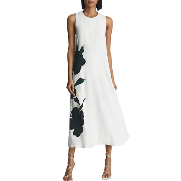 REISS Women's Aletta Floral MIDI Dress in White floral print size 4 - Picture 1 of 14